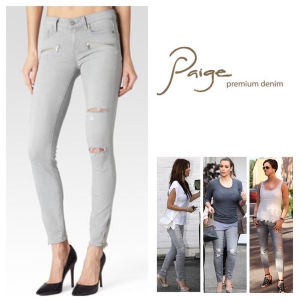 Paige Jane Zip Ultra Skinny Jeans Grey Mist Ankle Zipper Denim Jeans sz 29